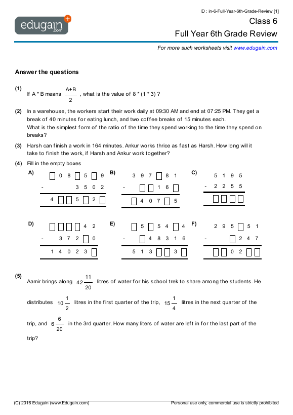 Full Year 6th Grade Review